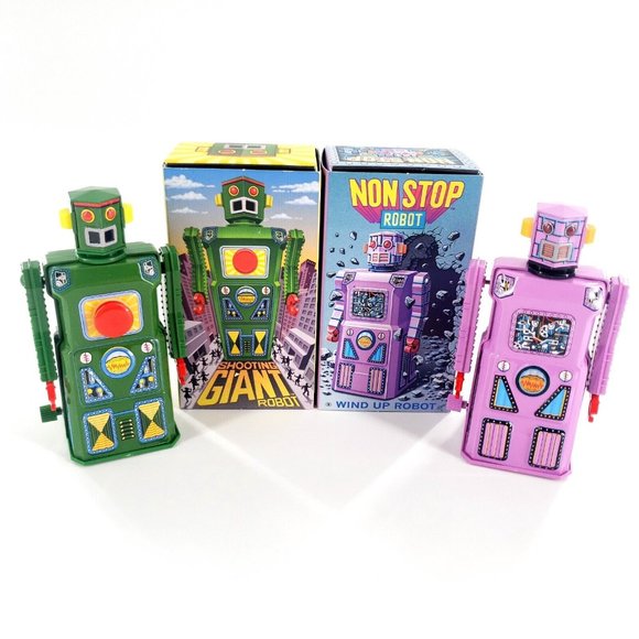 robot Toys Vtg Tin Wind Up Robot Toys Lot Of 2 Non Stop Robot